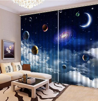 

3D Curtain Beautiful Space Fantasy Planet Map Decoration Indoor Advanced Practical Blackout Curtains