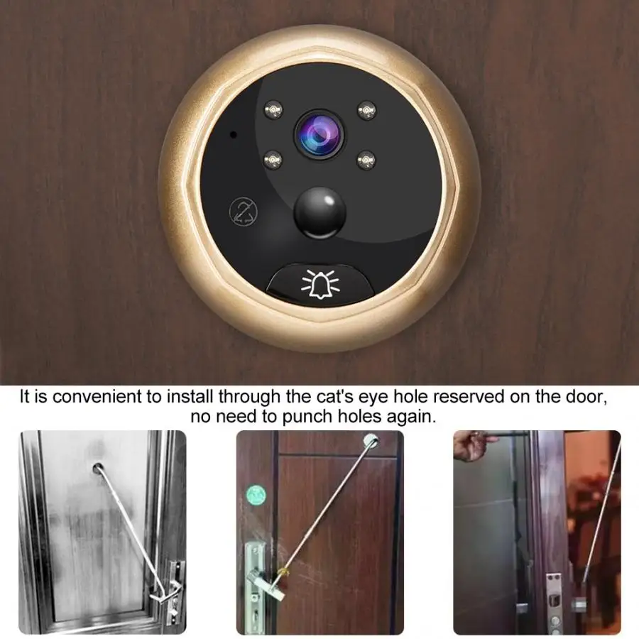 Дверная глазная камера дюйма камера дверной звонок детектор движения съемка запись дисплей видео зритель цифровая дверная Камера Золото