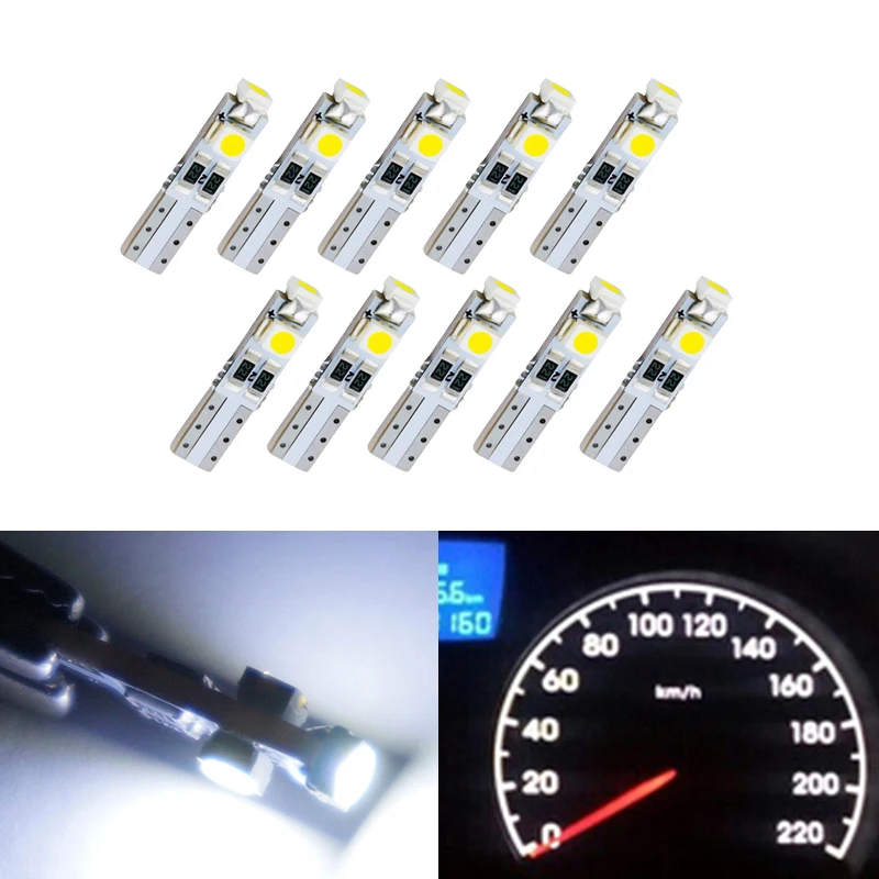 10x Автомобильный светодиодный автомобильный T5 W3W 3528 3 SMD 37 73 74 Белый клиновидная