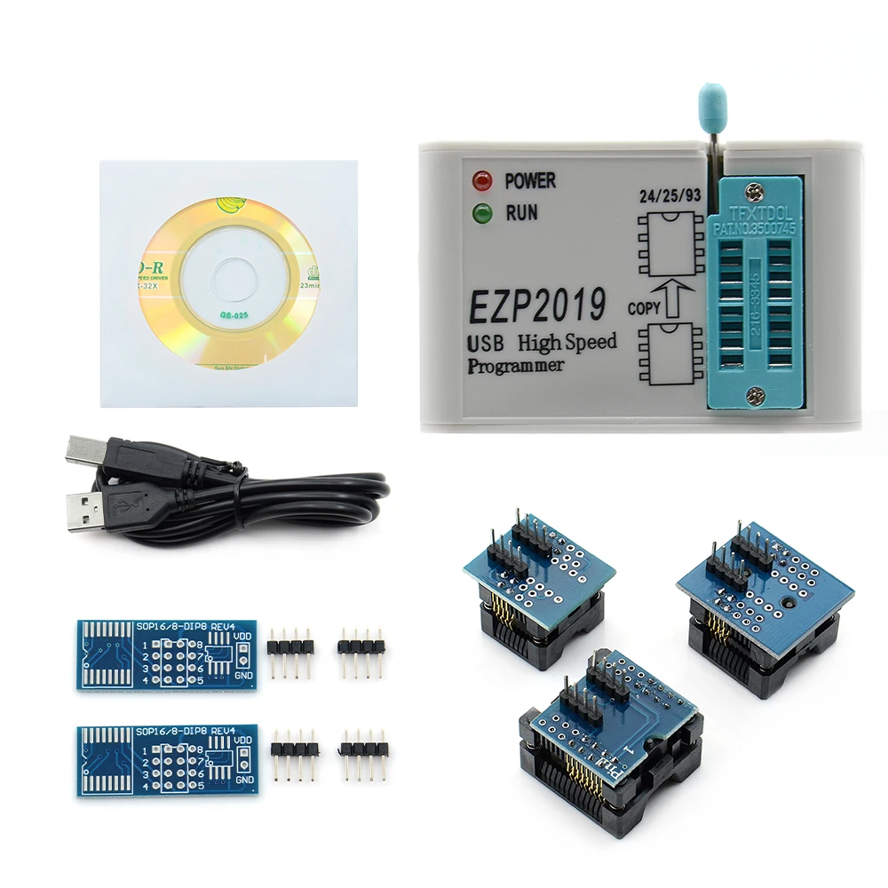 Новейший высокоскоростной программатор EZP2019 Поддержка 24 25 26 93 EEPROM 25 флэш-чип биос поддержка WIN7 и WIN8 EZP+ 5 адаптеров