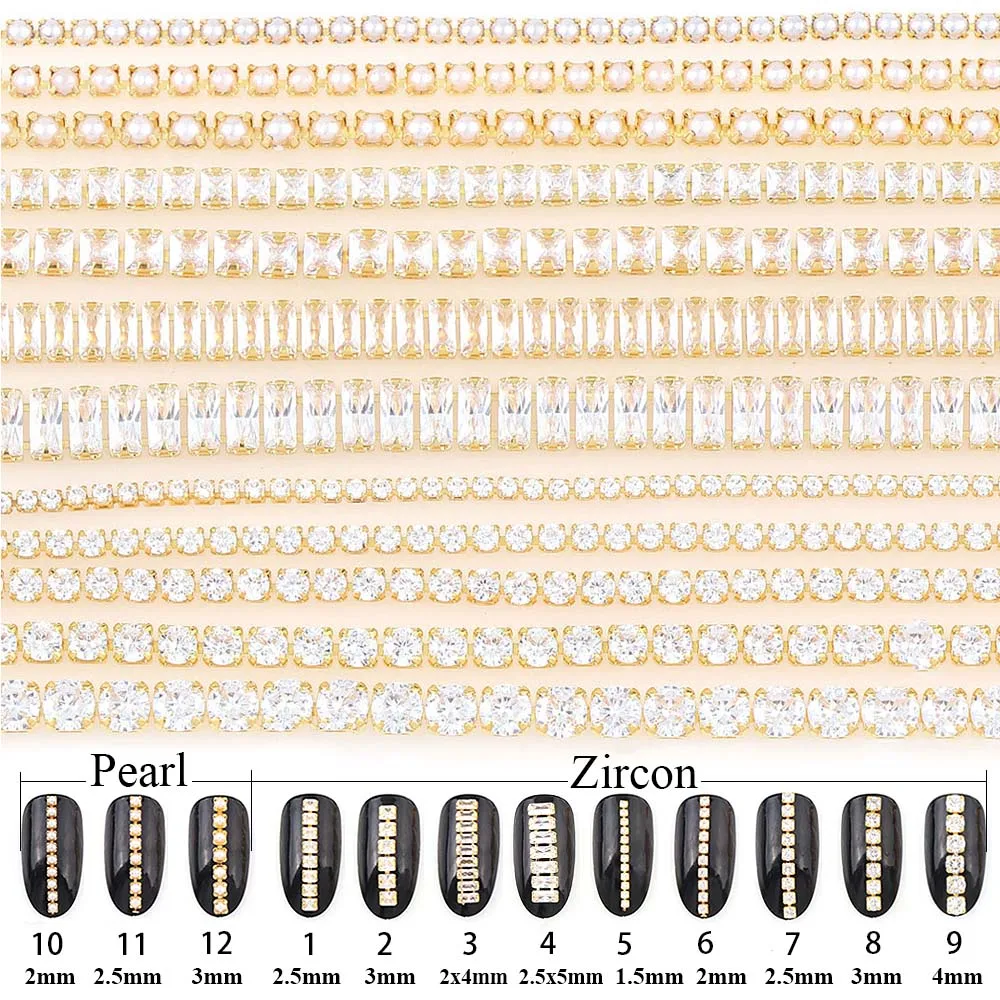 1 ярд, прозрачный цвет, Циркон с золотым основанием, цепочка для свадьбы, жемчужное украшение, струны для рукоделия, аксессуары/дизайн ногтей