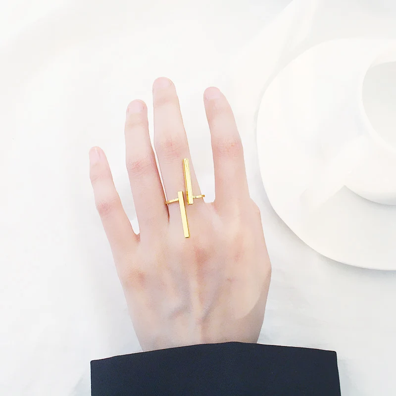 2018 new Novelty Jewelry Fashion Alloy Women Opening Plated Ring Geometry Resizable Simple 1pc New Minus Casual gold ring men