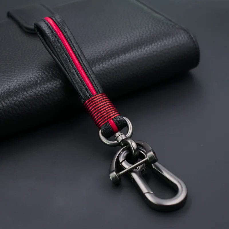 Автомобильный брелок для ключей, кожаный чехол, универсальный для Audi, Toyota, BMW, KIA, Ford, Mazda, авто товары, интерьерные аксессуары цепочки для ключей, кольцо - Название цвета: Red