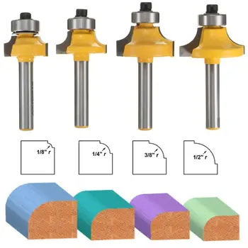 

4Pcs/Set 1/4" Shank Round Over Router Bit Set 1/2" 3/8" 1/4" 1/8" Radius for Wooworking Cutter Tool Kit
