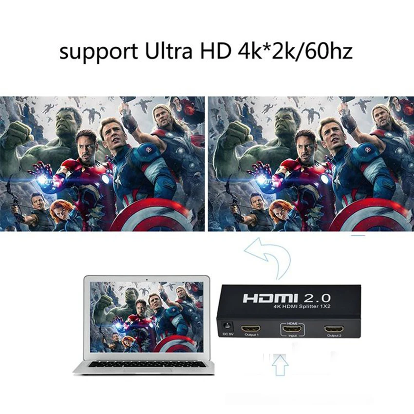 EMK HDMI 2.0 Splitter HDMI 1x2 Port Splitter Divisor 1 in 2 out Support 3D Ultra HD 4Kx2K at 60Hz HDCP2.2 with EDID Control (8)