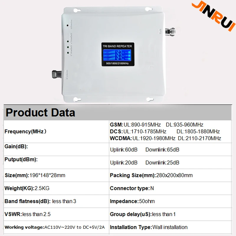 LCD display2G 3G 4G GSM repeater 900 WCDMA 2100 LTE 1800 Tri Band cellular Signal Booster 70dB Gain gsm Repeater 3G 4G Amplifier (13)