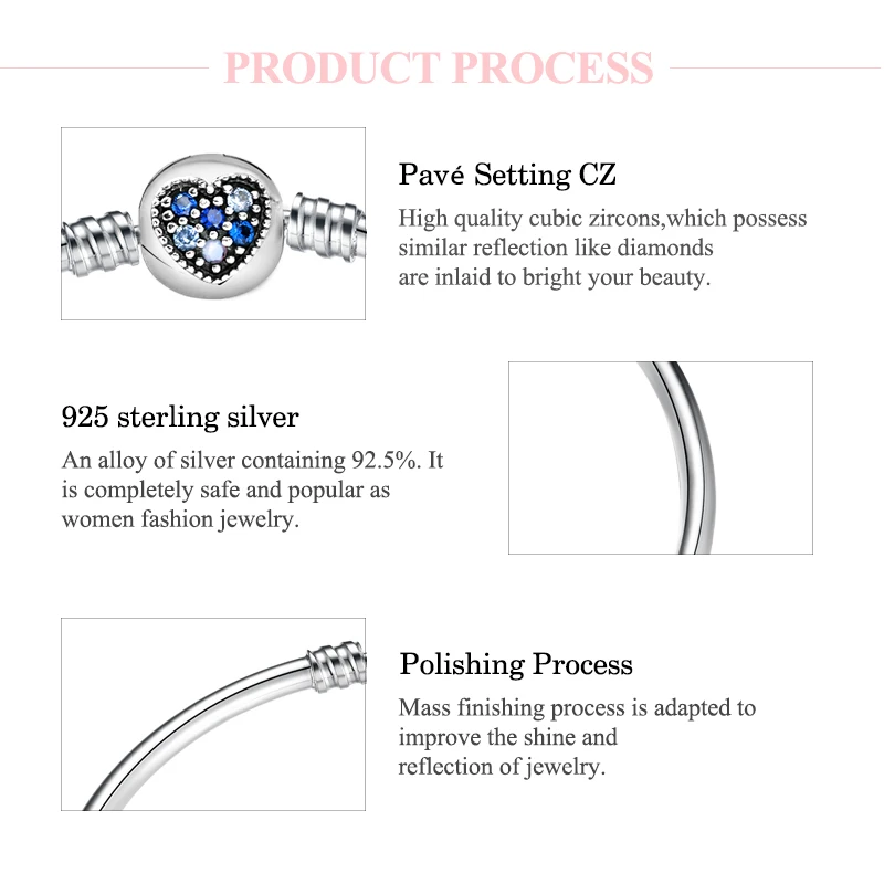 Подлинный 925 пробы серебряный браслет в форме сердца и браслет, красочные голубые шармы, Кристальные CZ бусины, сделай сам, ювелирные изделия, трендовые