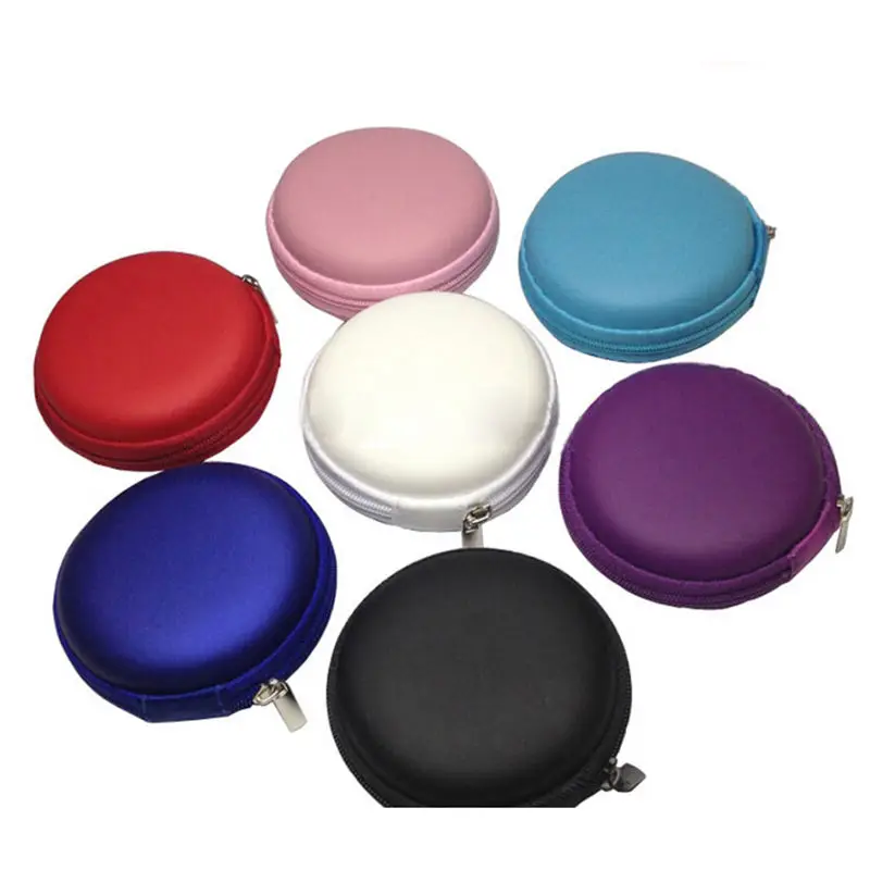 Portable Case for Headphones Case Mini Zippered Round Storage Hard Bag