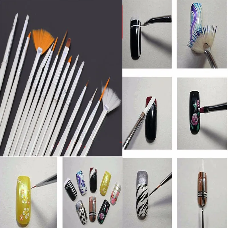 Thinkboo 15Pcs Nail Art Brushes Set Painting Detailing Pen for manicure Nail styling tools Tips UV