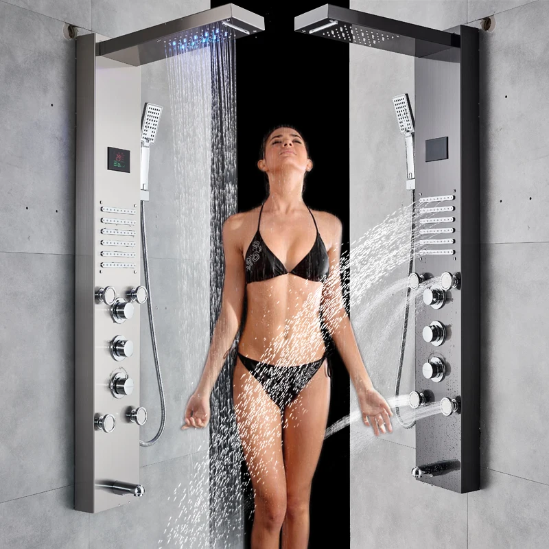 

Oil Rubbed Bronze Bathroom Shower Faucet LED Shower Head Shower Panel Bathtub Mixer Tap with Hand Shower