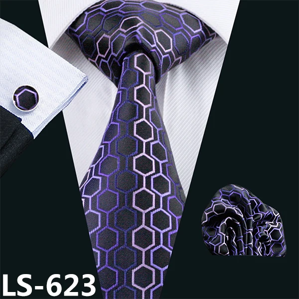 LS-236, мужской галстук, фиолетовый, однотонный, шелк, галстук, жаккардовый, плетеный платок, запонки, Barry.Wang, галстук для мужчин, вечерние, свадебные, деловые - Цвет: LS-623