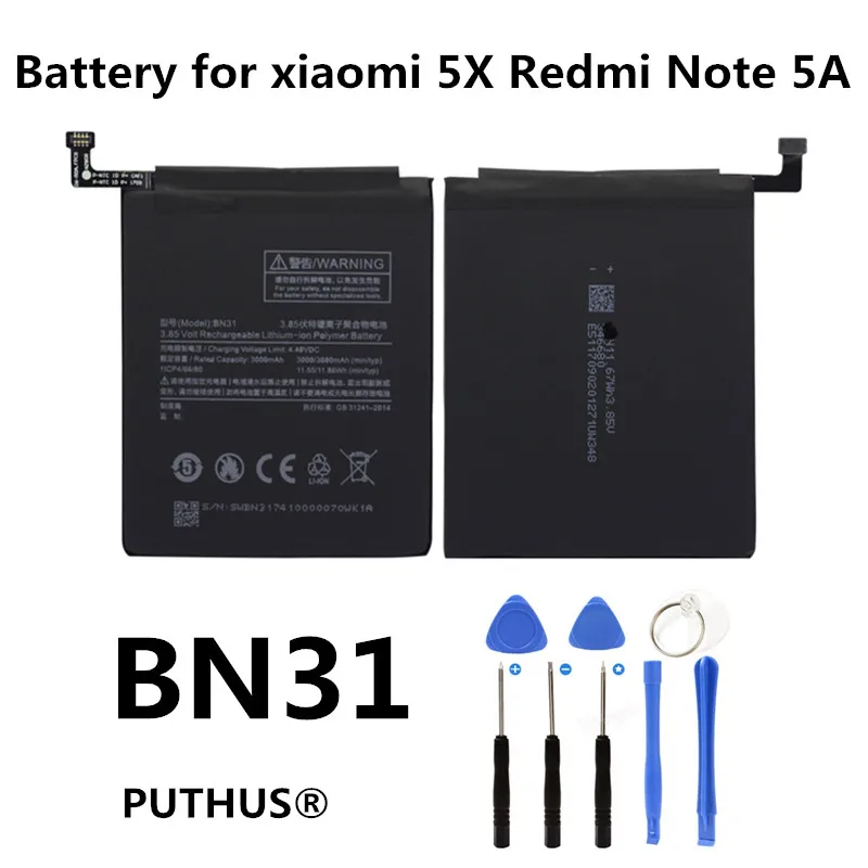 Оригинальный аккумулятор Xiao Mi BN31 для Xiaomi 5X Mi5X \ Redmi Note 5A pro Аккумулятор 3000 мАч +