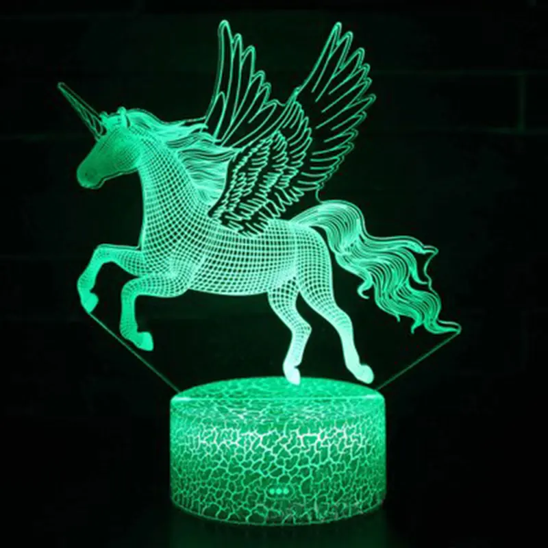 Летающий Единорог тема 3D лампа светодиодный Ночной светильник 7 цветов изменить Touch Настроение лампы Новогодний подарок Dropshippping