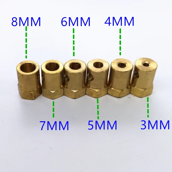 10PCS 3mm/4mm/5mm/6mm/7mm/8mm Copper Hex Adapter Wheel Hub Rim Hexagon Adapter Brass Hex Coupling for DIY Cars