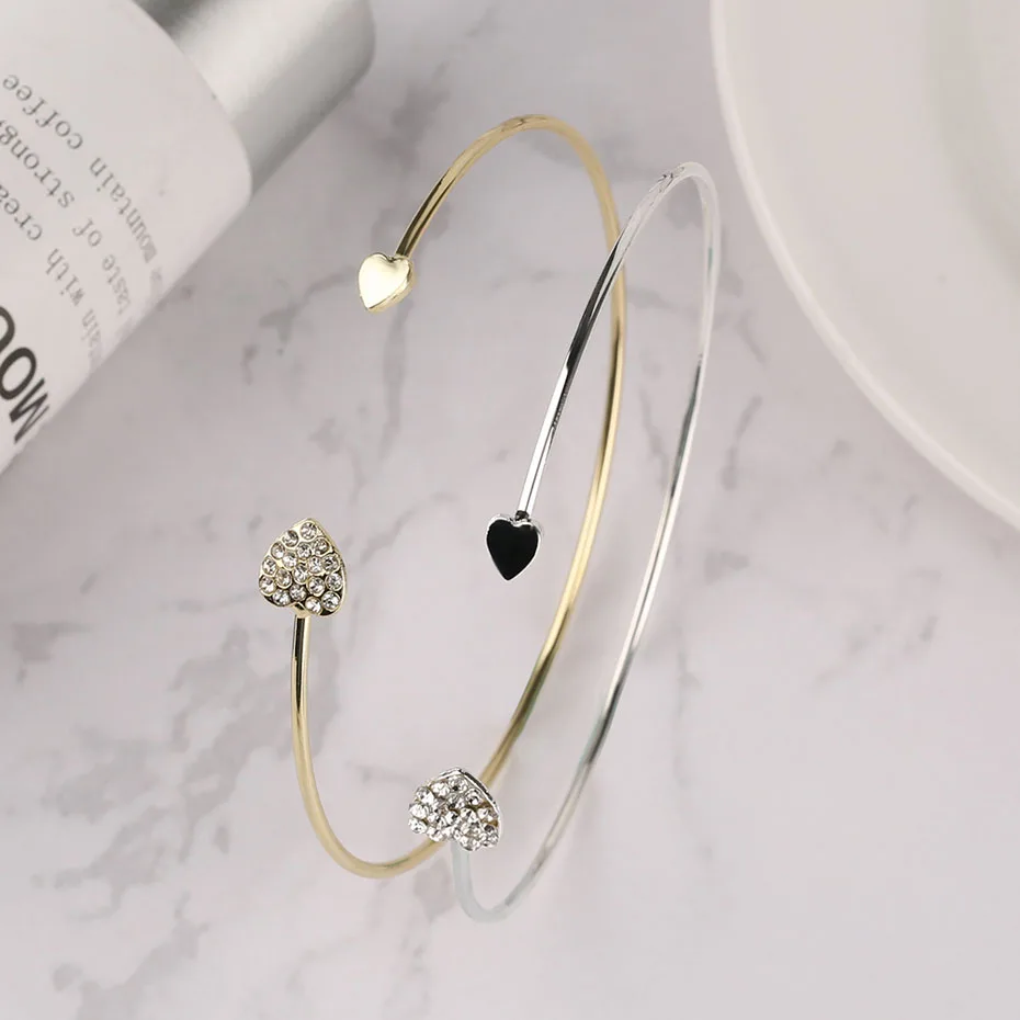 Fashion High Quality Double Heart Bracelet Crystal Love Opening Bracelet Bangles Female Accessories for Gift (21)
