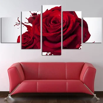 

Red Rose Modern Canvas Painting 5 Panels Floral Pictures Paintings on Canvas Wall Artwork for Living Room Bedroom Home Decor