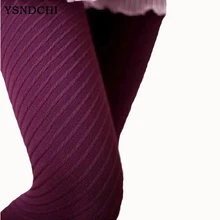 YSNDCHI новые женские вязанные эластичные носки в полоску не прозрачные колготки Женские однотонные облегающие колготки