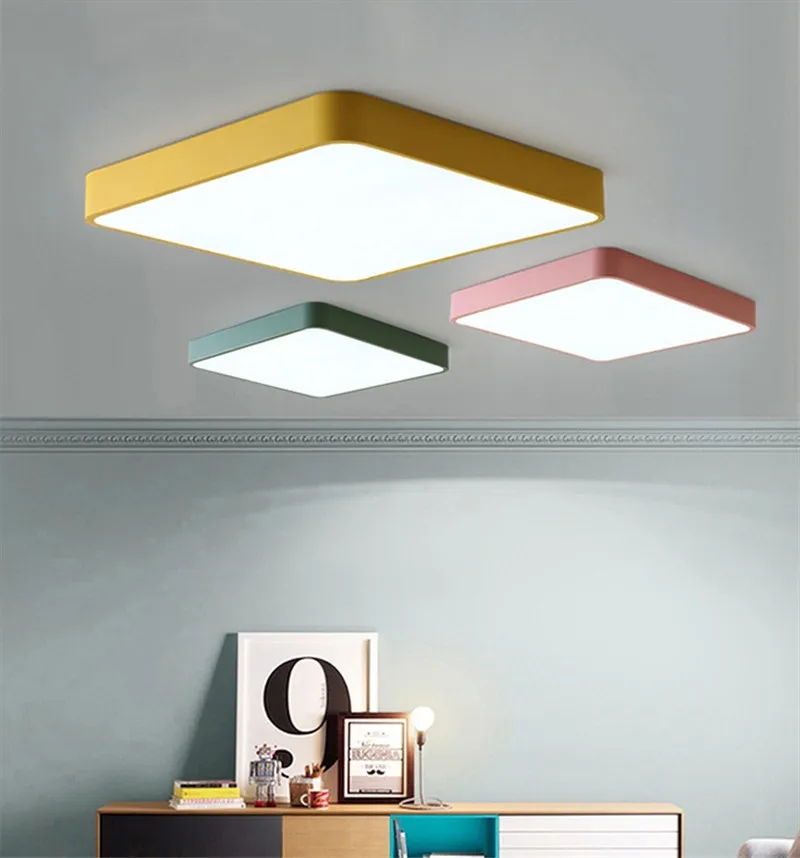 

Nordic living room ceiling lamp ultra-thin rectangular 5cm macaron children room creative color warm simple aisle bedroom light