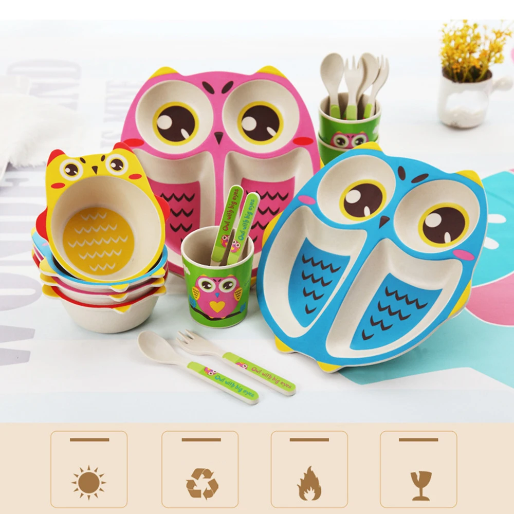 5pcs/sets Baby Dish Tableware Set Natural Bamboo Fiber Bowl With Cup Spoon Plate Fork Feeding Dishes for Kids Utensils 5pcs/sets Baby Dish Tableware Set Natural Bamboo Fiber Bowl With Cup Spoon Plate Fork Feeding Dishes for Kids Utensils