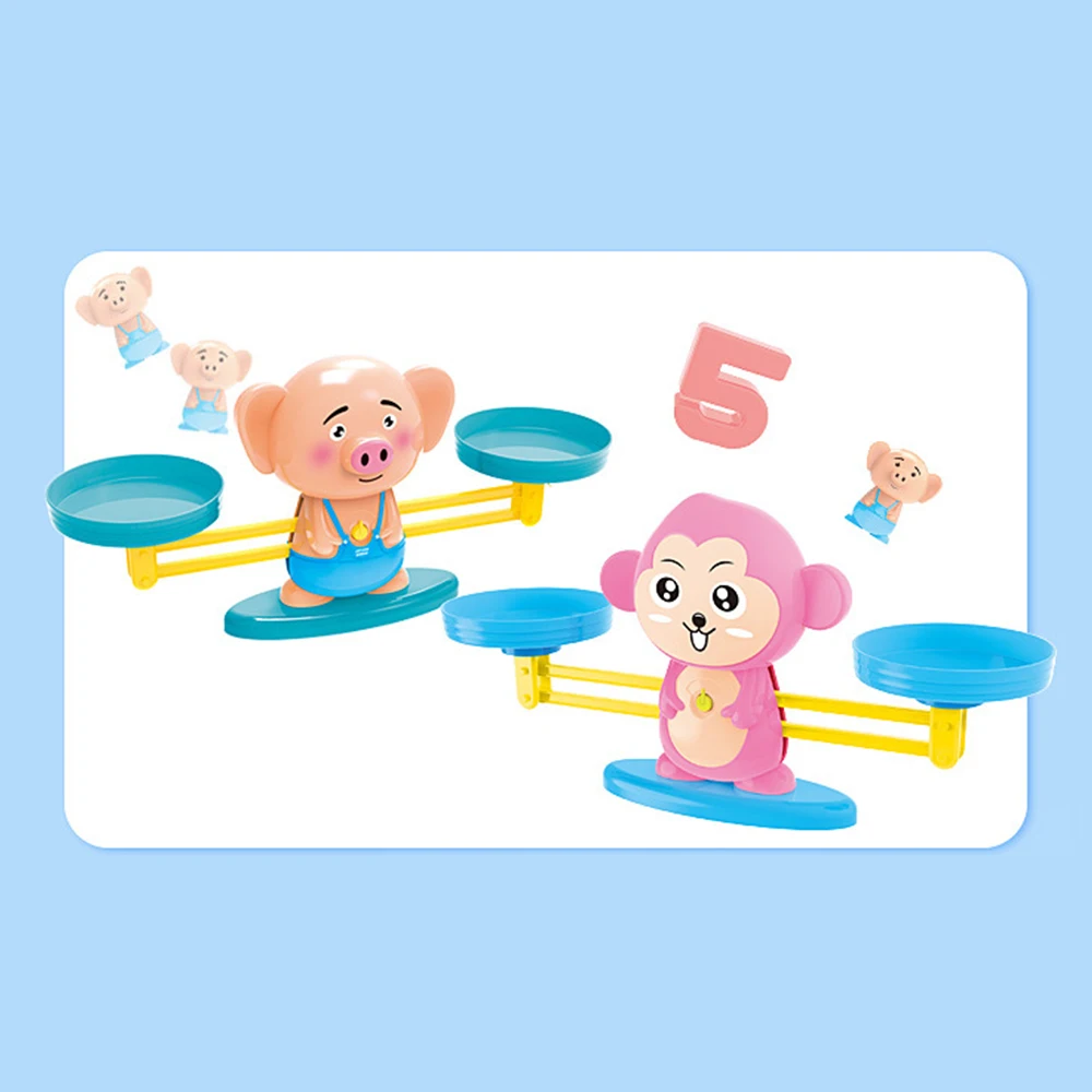Math Match Game Board Toys Monkey Cat Match Balancing Scale Number Balance Game Kids Educational Toy to Learn add and subtract