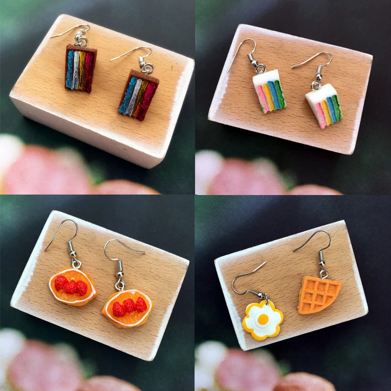 

Petite and Fun Fashion Chocolate Rainbow Cake Poached Egg Stud Earrings for Party Women Earrings Jewelry