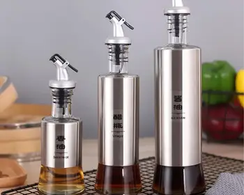 

1PC Kitchen Cooking Stainless Steel Seasoning Bottle Dispenser For Oil Sauce Bottle Glass Storage Vinegar Bottle Creative QA 023
