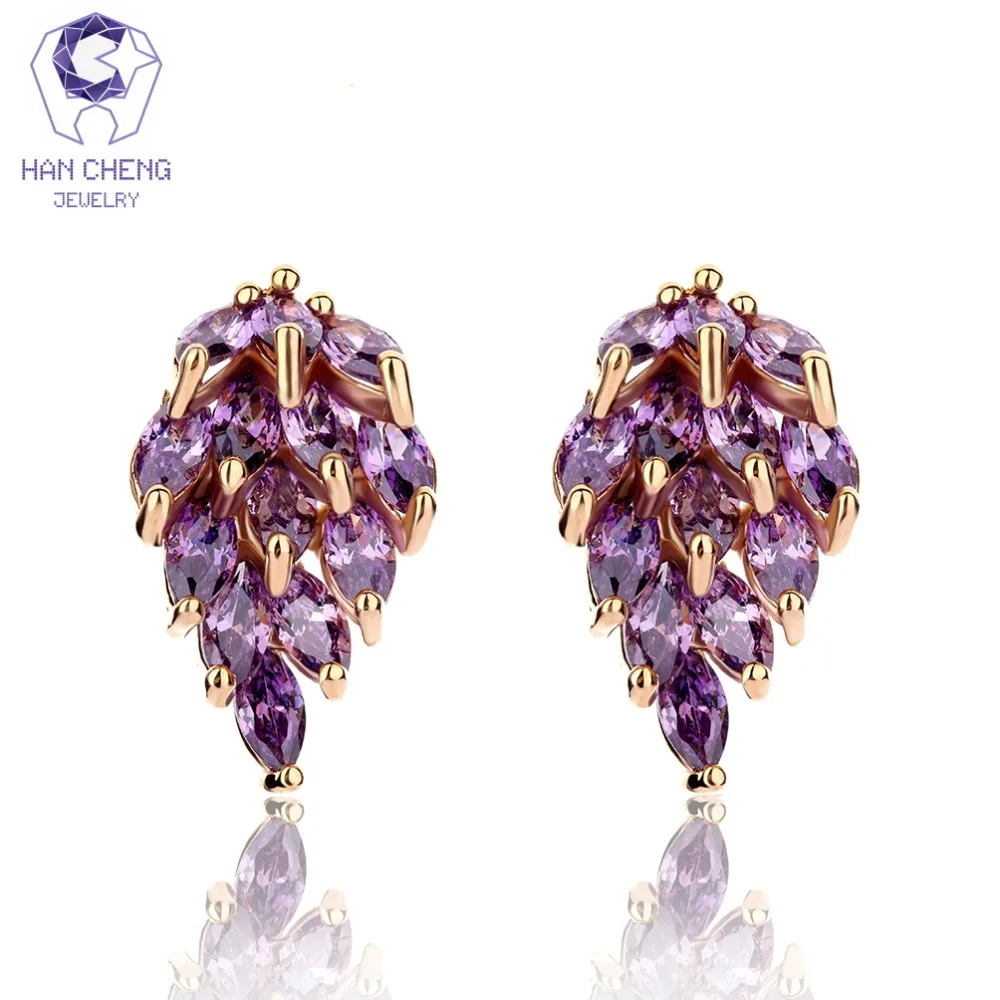HanCheng, новинка, модные, роскошные, золотые, для ногтей, лист, CZ, кубический цирконий, драгоценный камень, циркон, серьги-гвоздики для женщин, ювелирные изделия, brincos bijoux