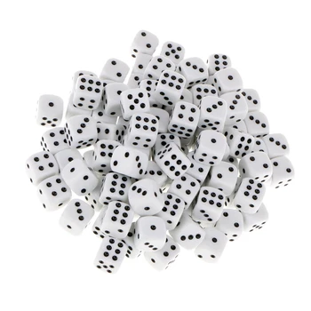 

16mm 100pcs Acrylic Six Sided Spot Dice Party Games Dice White Color