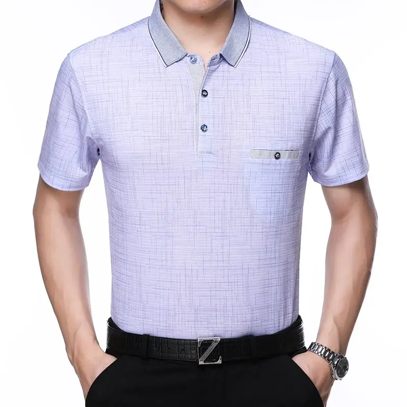 Брендовая Повседневная летняя Роскошная рубашка поло с коротким рукавом, мужская рубашка с карманами из Джерси, мужские футболки поло, модная одежда 32582 - Цвет: Фиолетовый