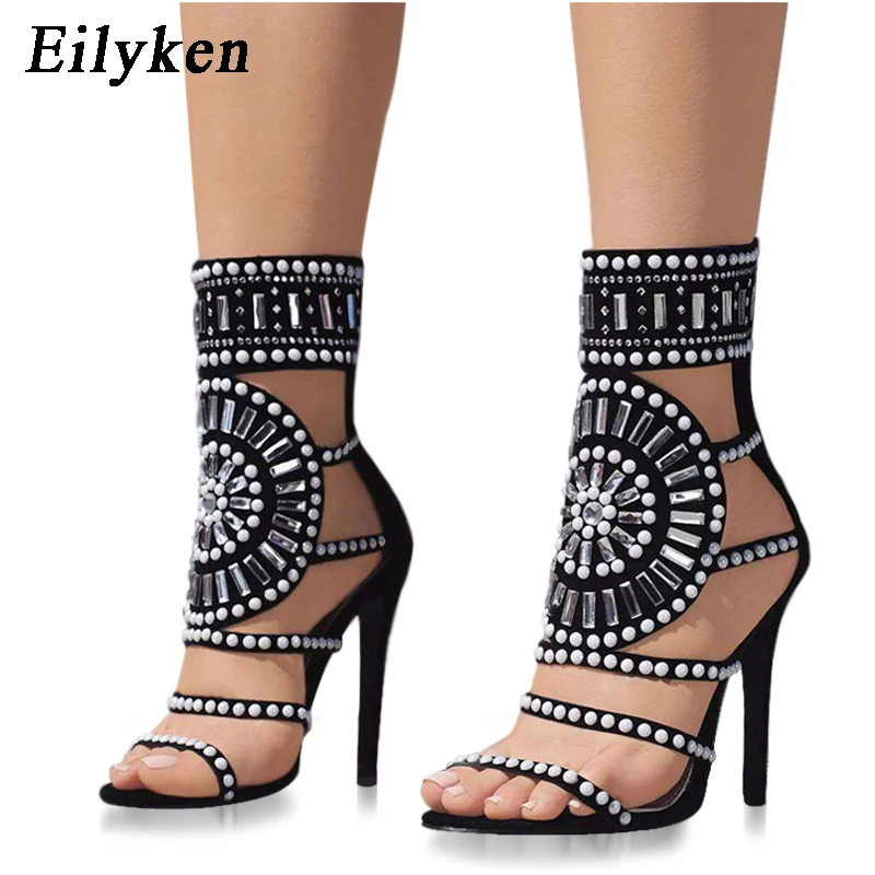 Eilyken Ethnic Open Toe Rhinestone Design High Heel Sandals Crystal ...