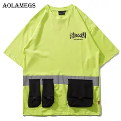 Aolamegs футболка для мужчин брюки карго мульти-карман печатных для мужчин's футболки футболка с коротким рукавом Мода High Street футболки для