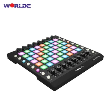 

WORLDE PAD48 Portable USB MIDI Drum Pad Controller 48 RGB Backlit Pads 8 Knobs 16 Buttons 8 Sliders with USB Cable