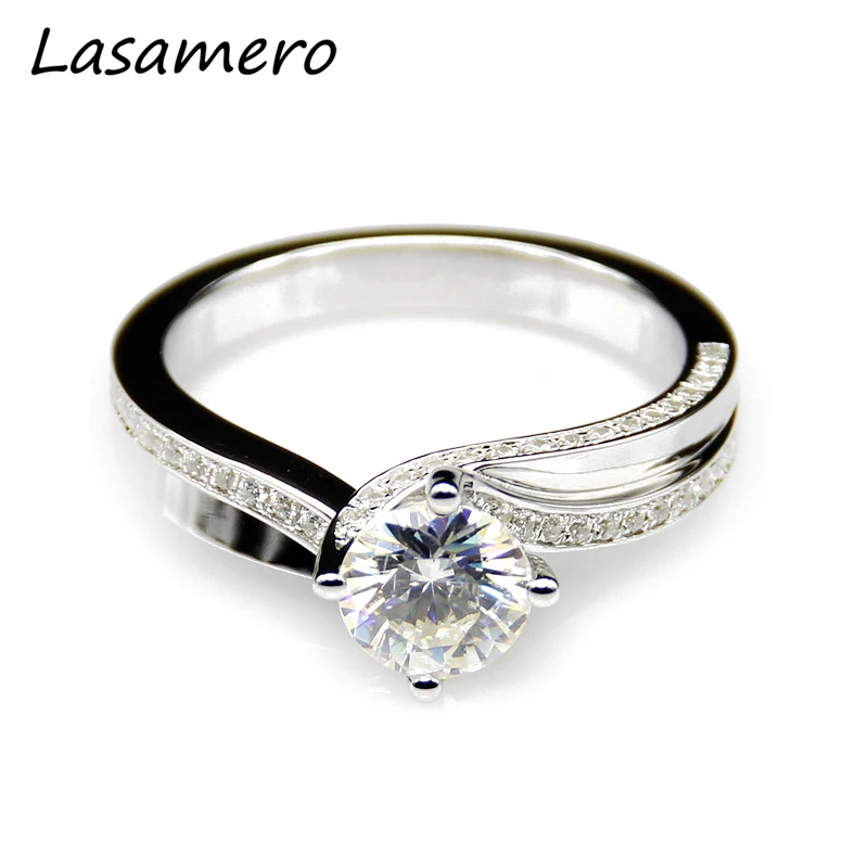

LASAMERO 1CT Moissanites Lab Grown Diamond Split Shanks Ring 9k White Gold Engagement Wedding Rings Fine Moissanites Ring