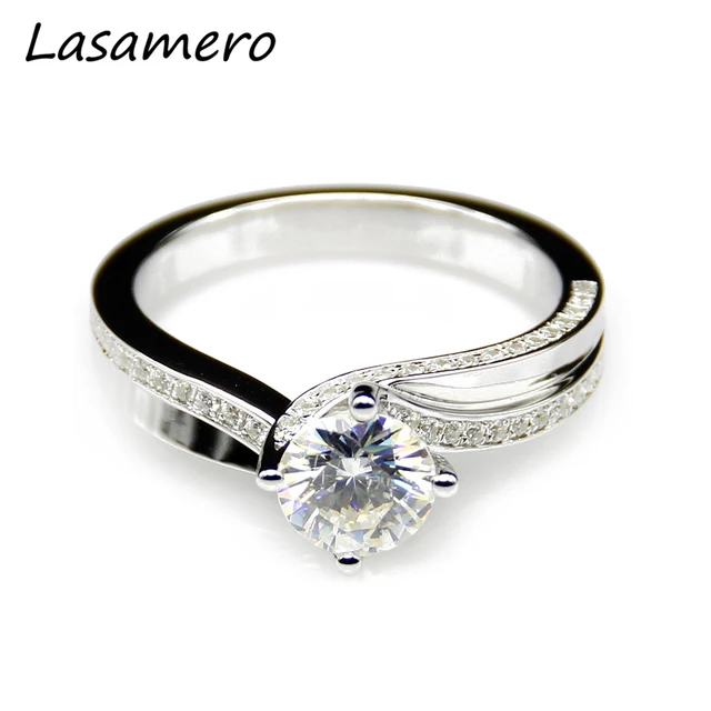 Lasamero 1ct Moissanites Lab Grown Diamond Split Shanks Ring 9k Lasamero 1ct Moissanites Lab Grown Diamond Split Shanks Ring 9k White Gold Engagement Wedding Rings Fine
