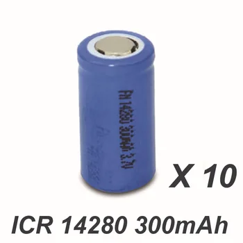 

10pcs 3.7v ICR 14280 rechargeable lithium ion battery cell 300MAH for LED flashlight torch and laser pen