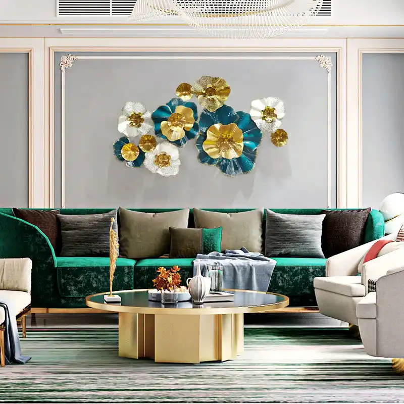 Murales De Pared De Lujo De Flores Doradas De Hierro Forjado