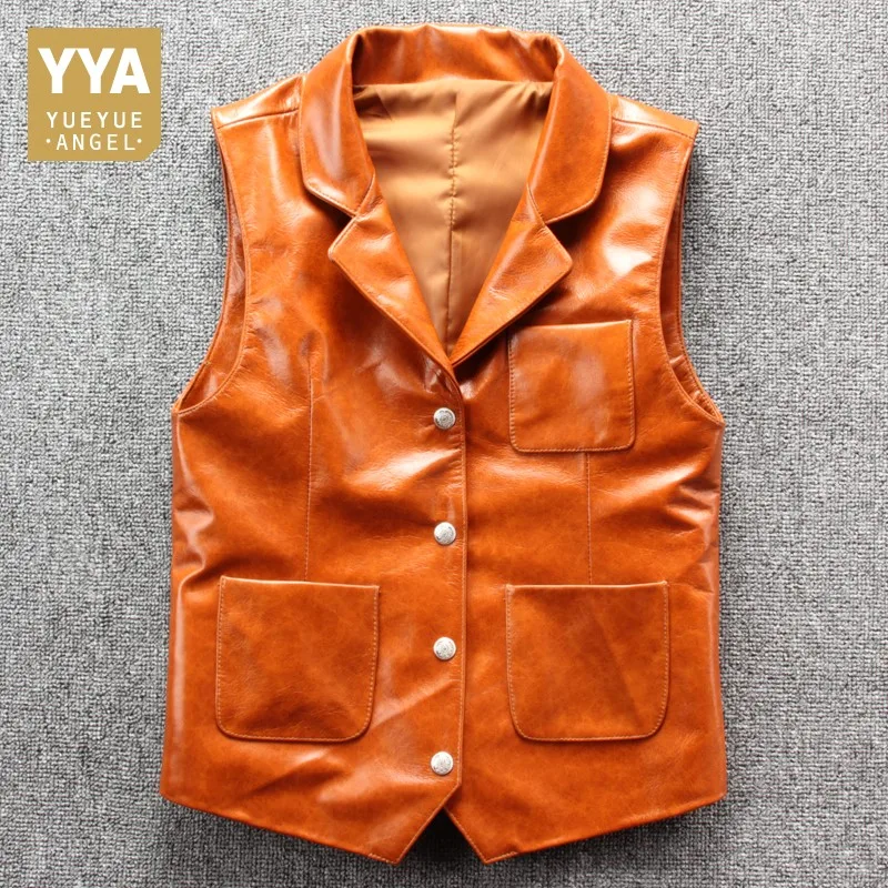 

2019 New Fashion Men Slim Fit Biker Vest High Quality Leather Sleeveless Vest Casual Single Breasted Pocket Outerwear Male M-3XL