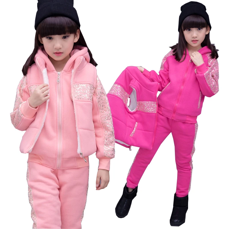 Одежда для девочек Зимний спортивный костюм для девочек комплект одежды для детей, флисовый теплый детский спортивный костюм флисовая одежда для девочек-подростков, размеры от 5 до 14 лет