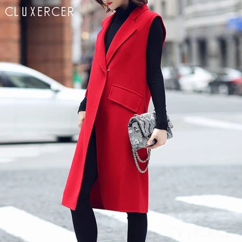 

XS-5XL Plus Size Wool Vests For Women Autumn Winter Office Wear Long Coat Waistcoat Women Coat Casual Sleeveless Vest Jacket