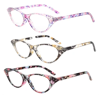 

Gudzws Cat Eye Reading Glasses Super Fashion Stylish Spring Hinges with Crystal Cateye Vintage Readers for Women Lady 3 Pack