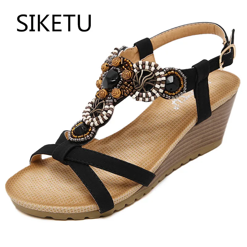 

SIKETU New Arrival Women Sandals Wedges Shoes Casual Shoes Women Beading Bohemia Fahion High Heels Plus Size 35-40 Free Shipping