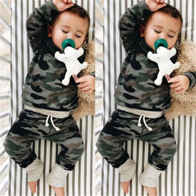 2Pcs Baby Boy Camo Clothes Set Fashion Toddler Kid Baby Boys Camouflage