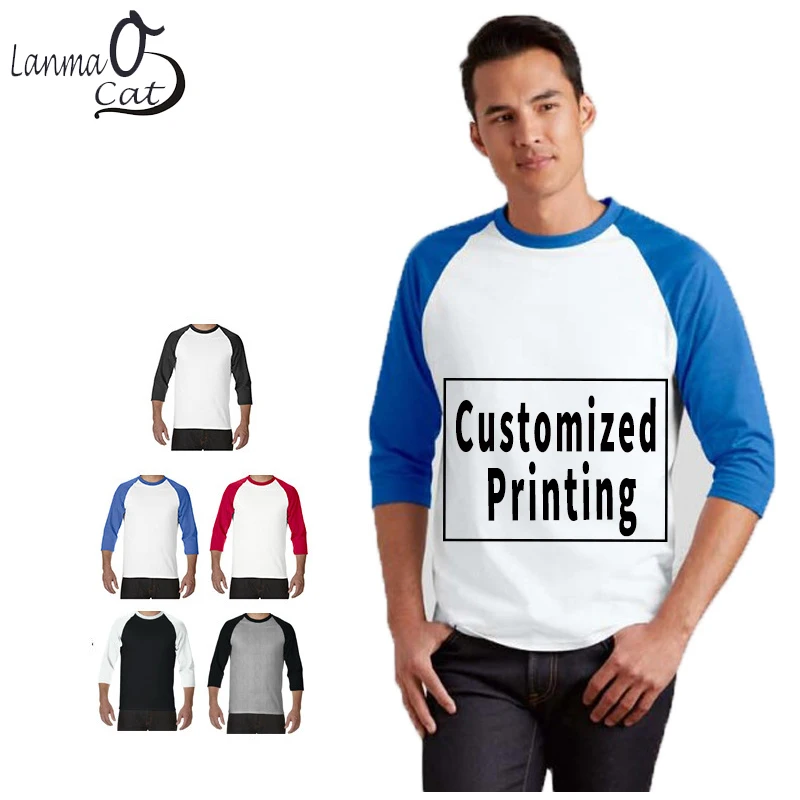 

Lanmaocat Custom T Shirts Raglan Sleeve T Shirts Top Patchwork Tee Plus Size Cotton Customized Print Shirts Free Shipping