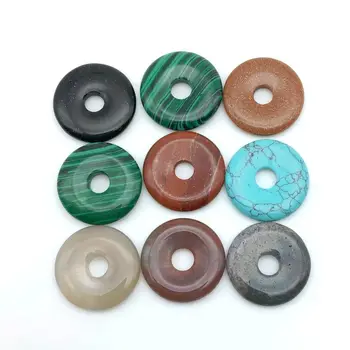 

Natural Stone Donut Pendant Jewelry 40 mm Round Donut Mixed Colors,Tiger Eye Howlite Carnelian 10pcs a lot