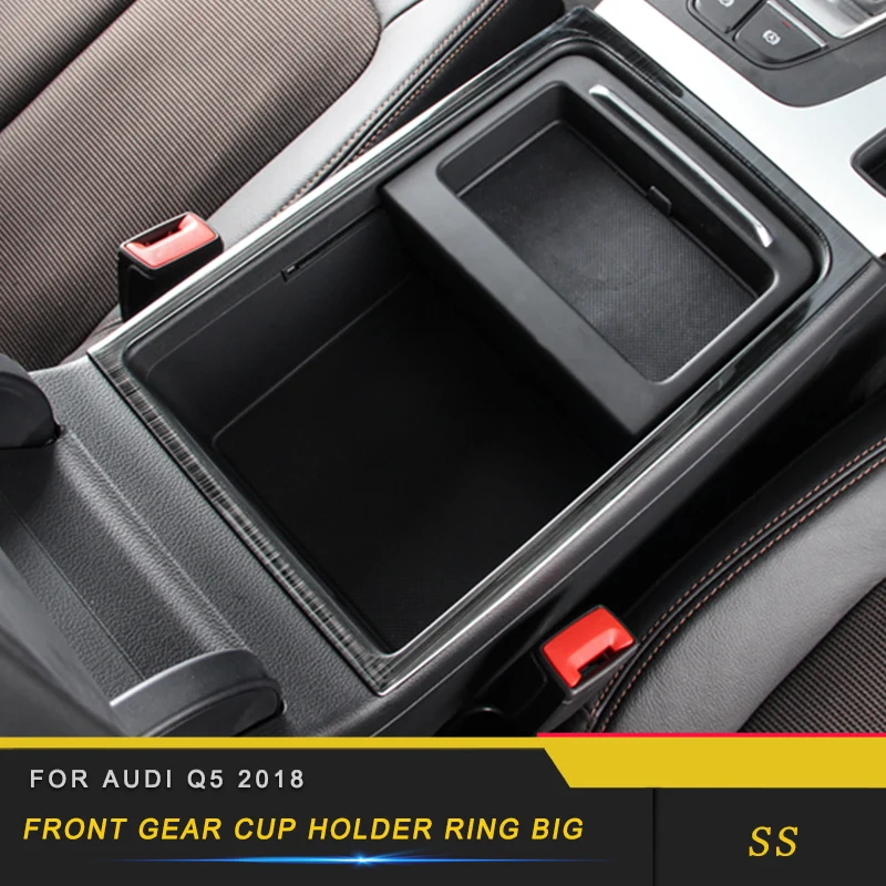 

For Audi Q5 FY 2018 Car Interior Accessories Front Gear Shift Cup Holder Panel Ring Frame Trim Cover Sticker Chrome