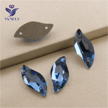 

YANRUO 3254 All Sizes Sapphire Diamond Leaf Sewing Beads Strass Crystal Sew On Rhinestone Flatback For Clothing