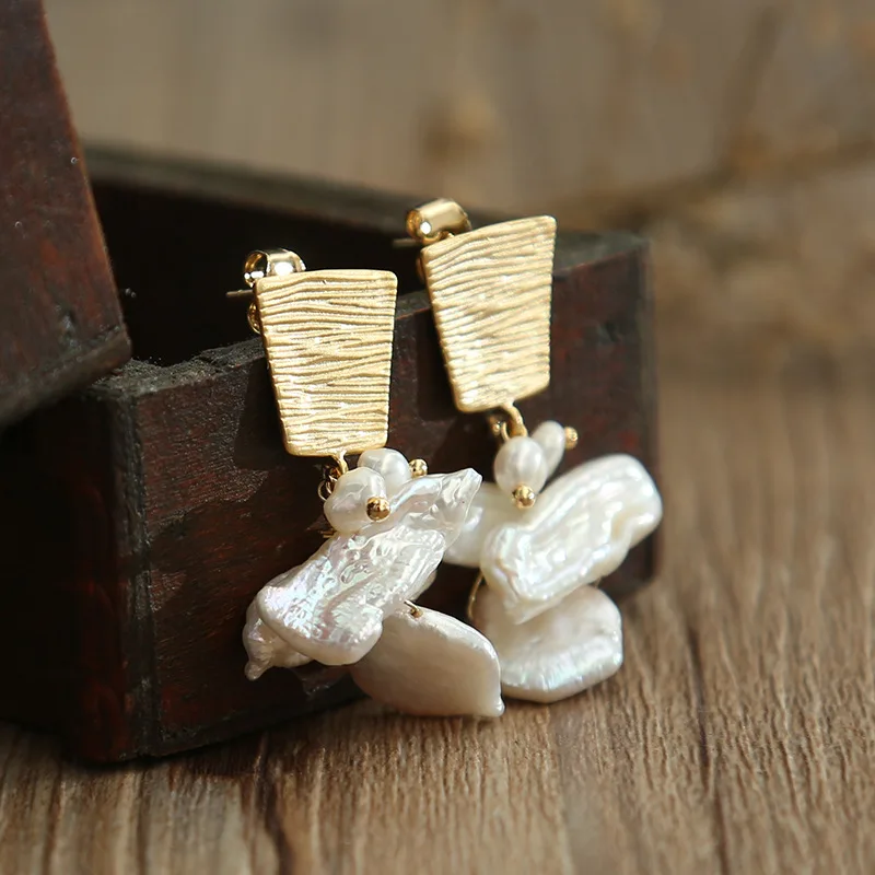 

Import sterling silver Natural baroque pearls Geometry stud earrings earrings accessories wholesale