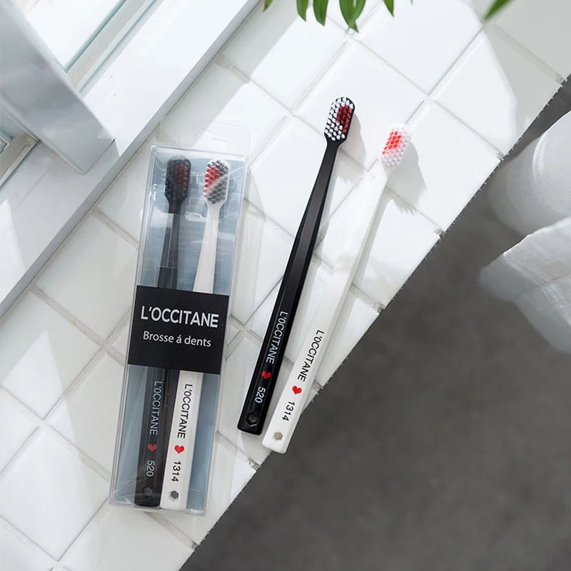 

2019 New Japan Style 2pcs/set Lover's Toothbrush Heart Shape Super Soft Toothbrush Couple Simple Letter Tooth Brush Family