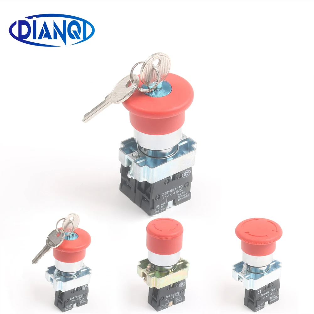 XB2-BS142 BS145 BS442 BS542 1NC/1NO1NC key emergency stop Rotary push button switch 2 position Latching/Momentary Locking/Reset |