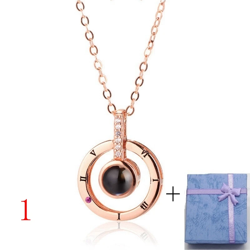 1Rose Gold Новое поступление 100 языков I Love You Проецирование кулон ожерелье воспоминания о романтической любви Свадьба рейки женское ожерелье ювелирные изделия - Окраска металла: 1Rose Gold